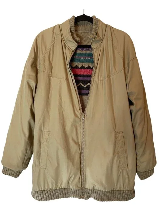 Vintage Womens Knit Reversible Jacket Southwestern Beige With Pink Purple Large - Picture 3 of 13